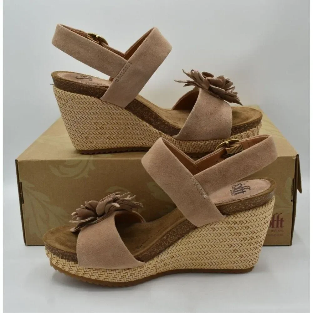 Sofft Womens Size 8 Cali Rose Taupe Suede‎ Wedge Sandals Shoes